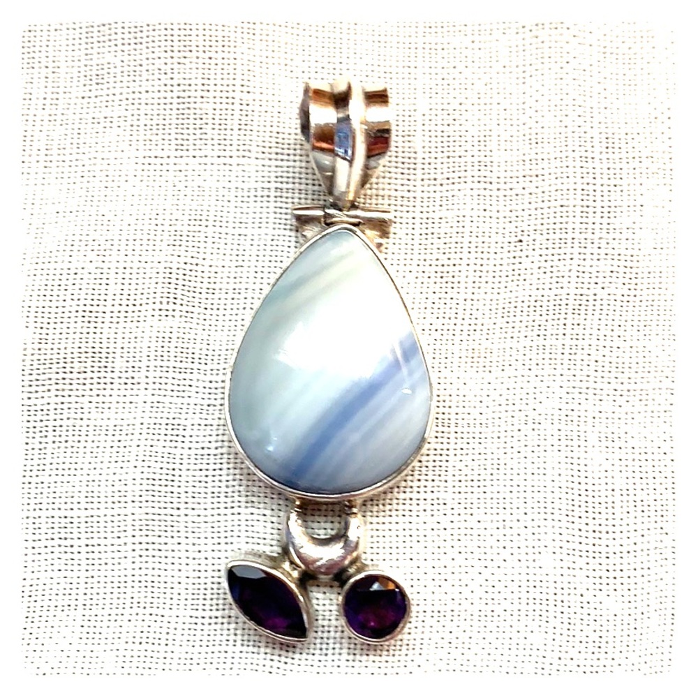 Amethyst & semi-precious stone in Sterling pendant